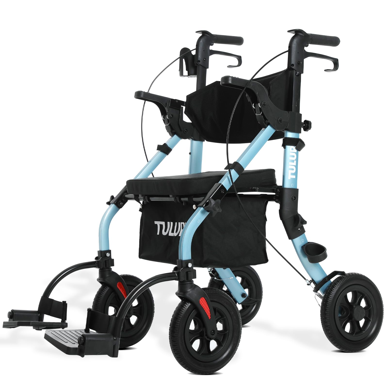 All Terrain Walker Wheelchair Combo,Rollator Walker with Seat for Seniors with Footrest,Transport-Wheelchair Combo,2 in 1 Rolling Walker Chair with Wide Backrest by Tulur (Blue)-New