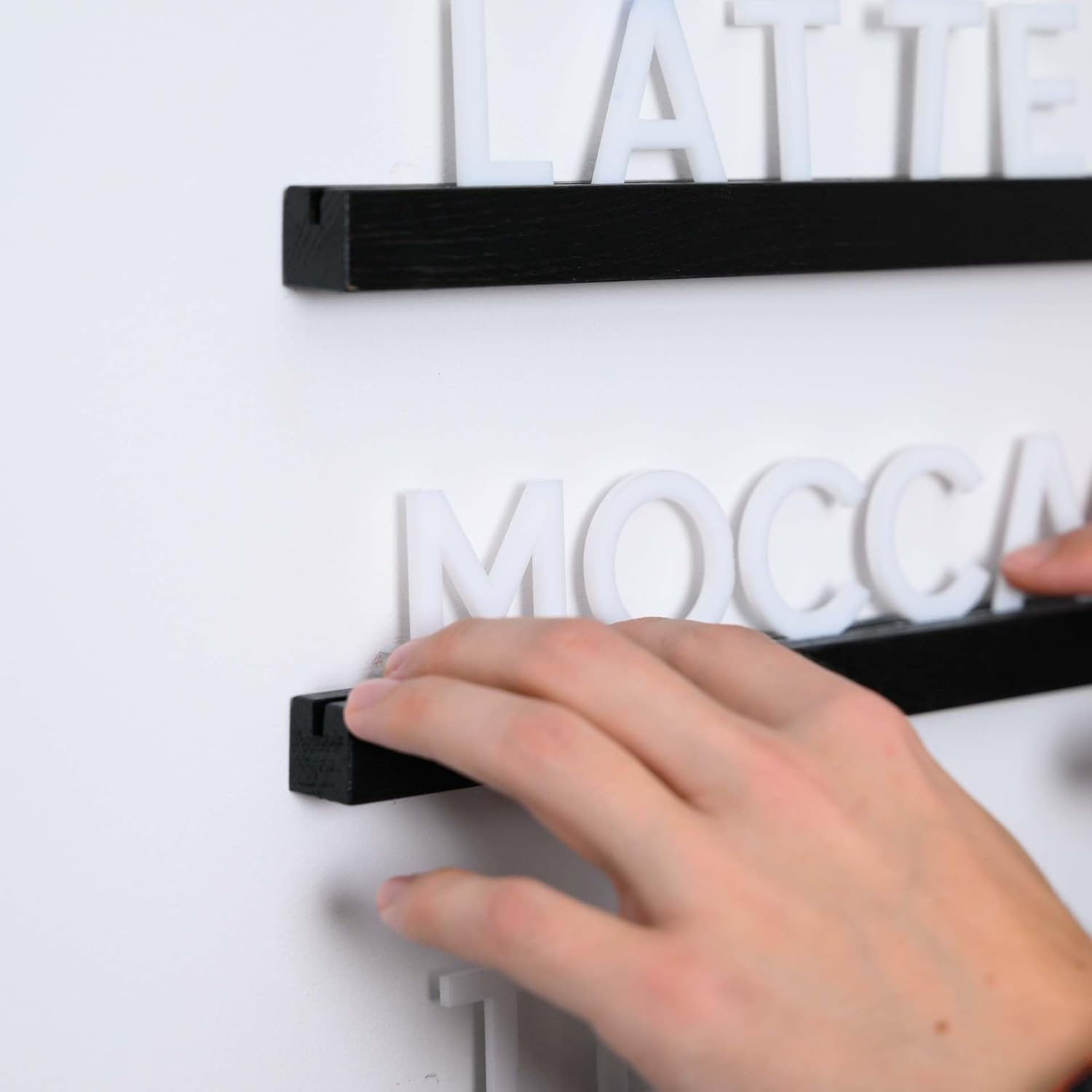 Inko Horeca - Black Wall Menu Board - Set of 10 Regular Rails - Changeable Letter Board - Letter Shelf Menu - Letter Display Wall Ledge Shelf - 400 Letter set (White Letters)