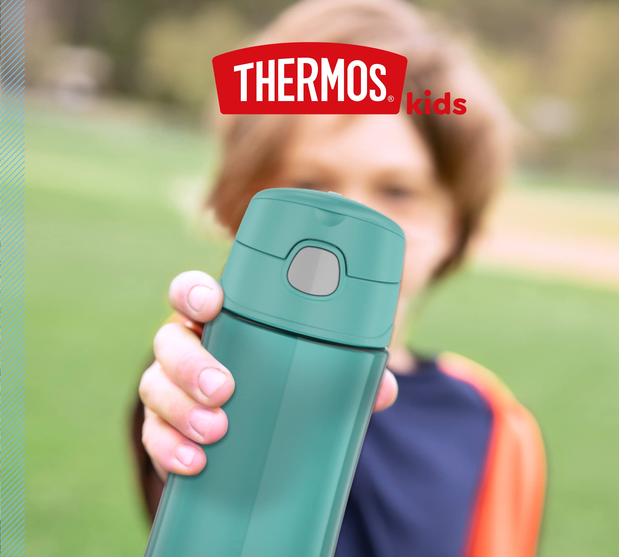 Thermos Kids Funtainer Tritan Botle, ocean teal, butelka na napoje dla dzieci z tritanu, lekka butelka, absolutnie szczelna