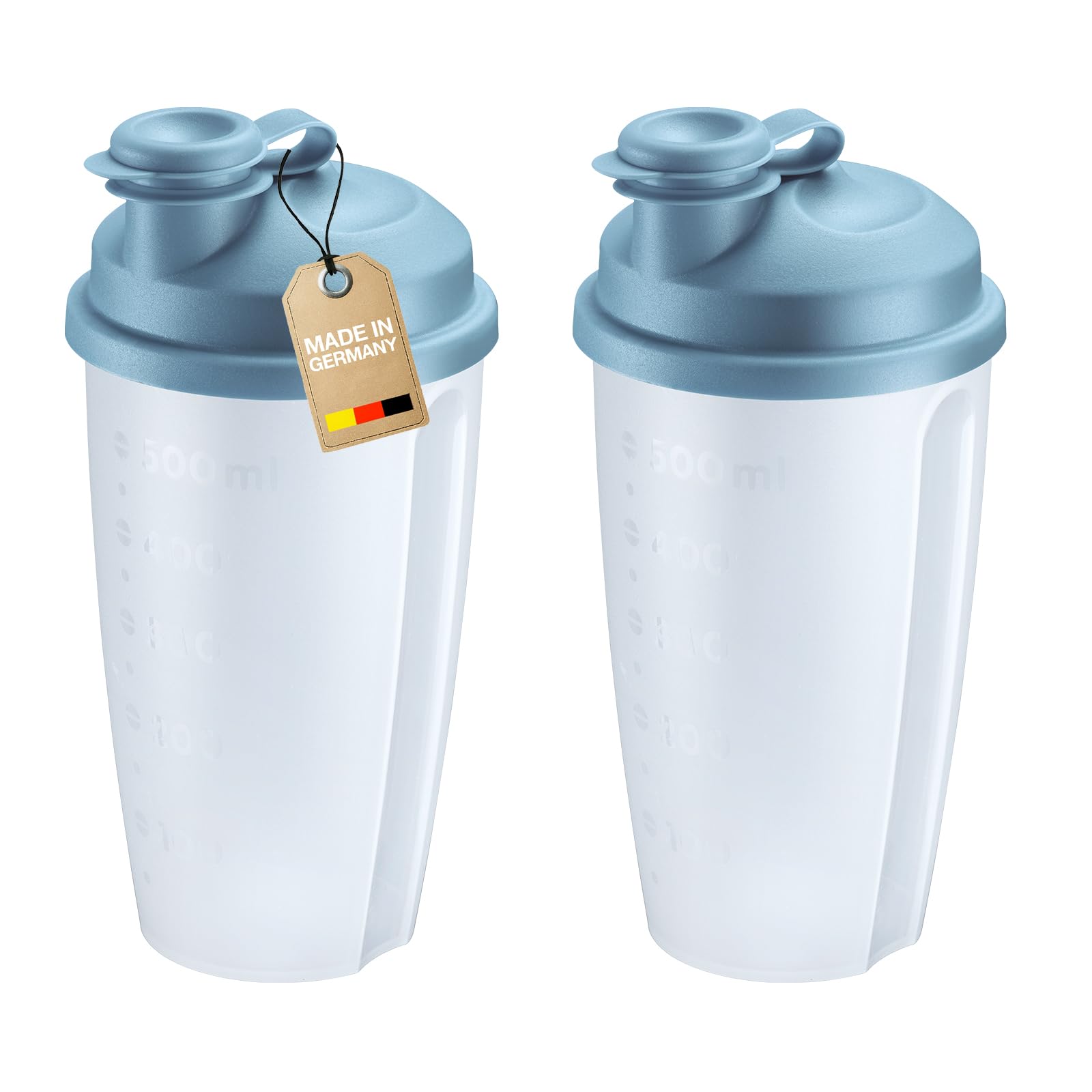 Westmark 2 Mixing and Shaking Cups with Measuring Scale - Practical Shaker with Removable Mixing Disc and Lockable Spout, 0.5 L, Plastic, BPA-Free, 243522EB