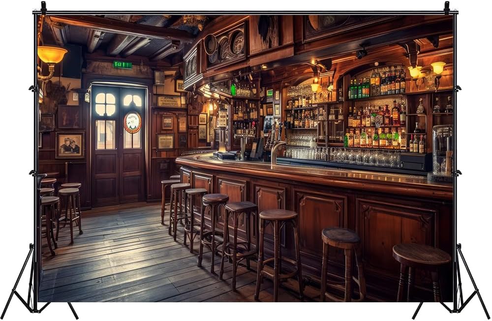10x6.5ft Western Saloon Backdrop Vintage Retro Bar Background Rustic Brown Wooden House Western Tavern Cowboy Backdrop Wild West Theme Wedding Photo Studio Retro Style Birthday Party Supplies