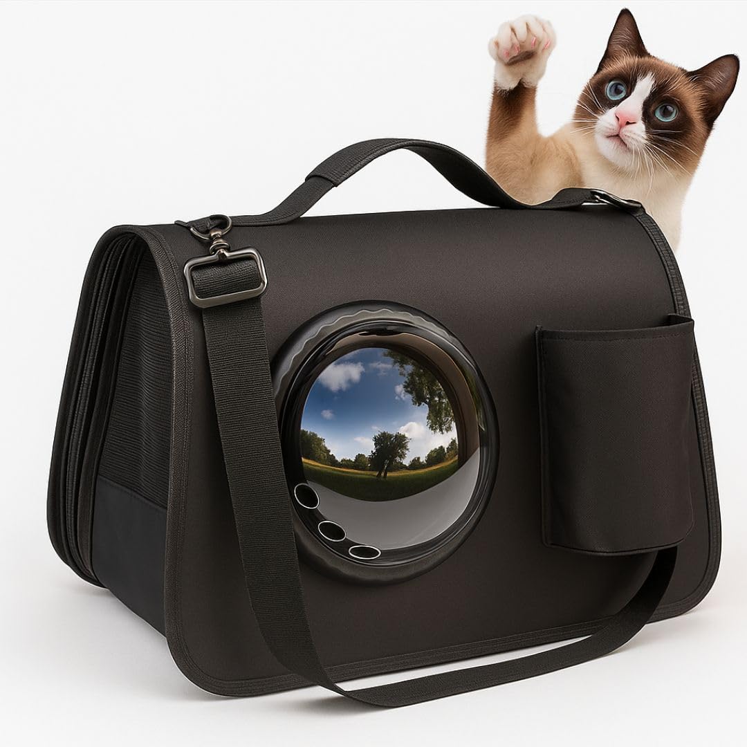 Transportín para Gatos, Bolsa de Transporte Plegable para Mascotas pequeñas, Bolsa de Viaje con Correa de Hombro Ajustable (Negro)