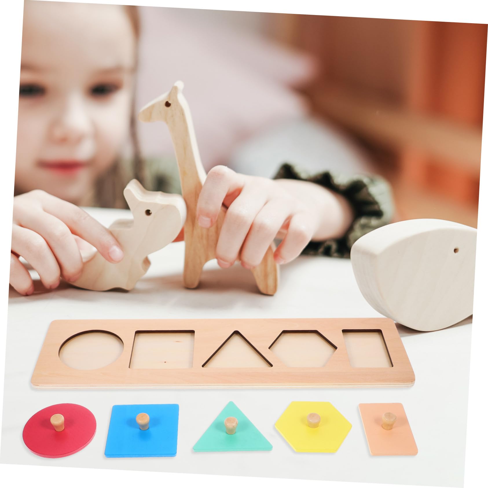 WOONEKY Juguete Educativo Montessori Paneles Geométricos de Madera para Pequeños de Rompecabezas de Bloques de Madera para Desarrollo Cognitivo y Reconocimiento de Colores