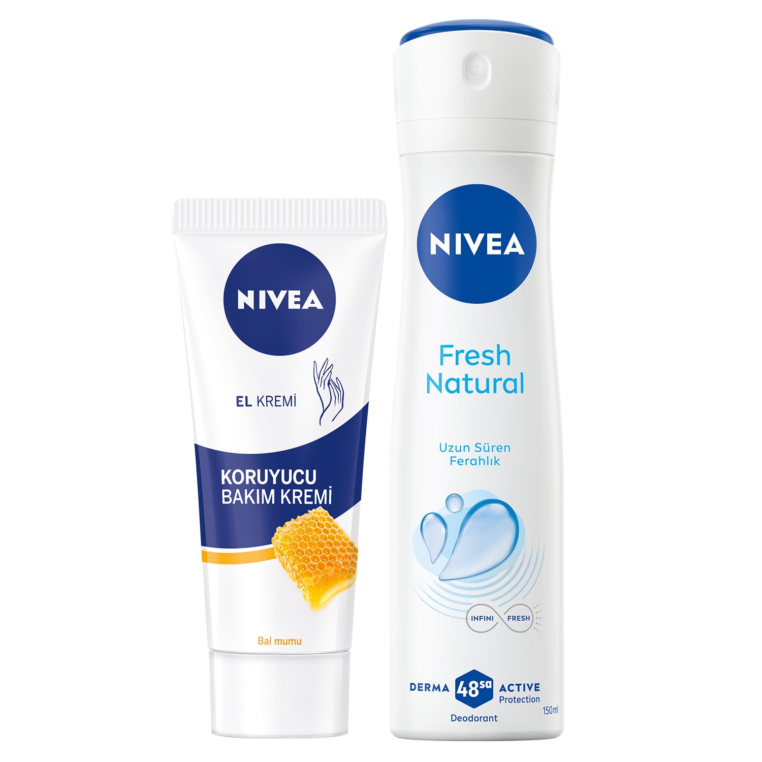 NIVEA Kadın Sprey Deodorant Fresh Natural 150 ml + NIVEA El Kremi Koruyucu Bakım, 75 ml