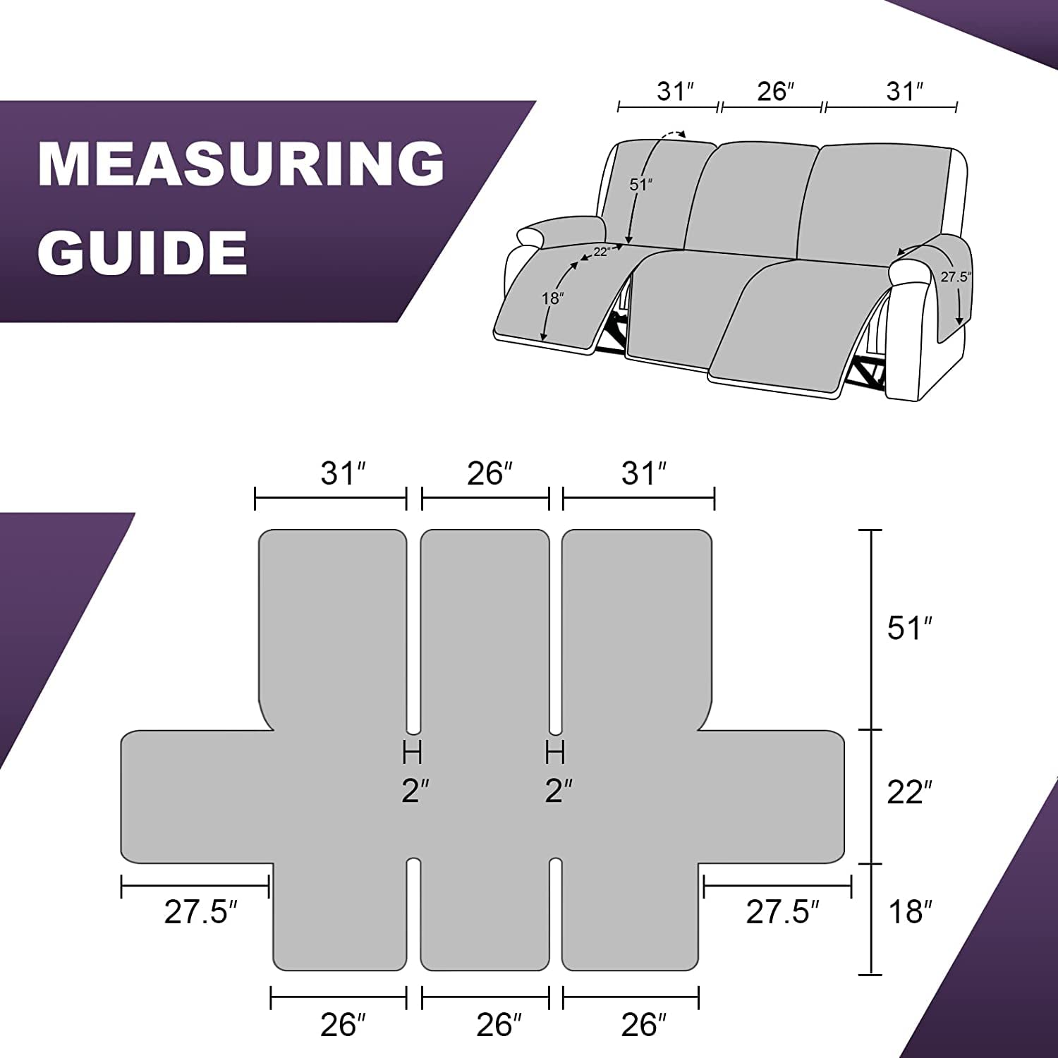 Entspannender Liegestuhlbezug, gesteppter Liegesofabezug, Rutschfester Antifouling-Sessel-Sofaschutzbezug for Sofaschutz mit Gummiband(Avorio,3 Posti)