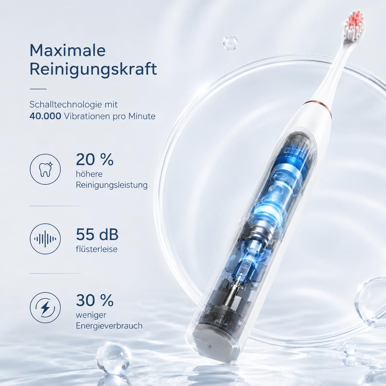 ProSonic V1 ProSonic V1 Elektrische Zahnbürste Mondscheinweiß mit Hochfrequenter Vibration für Tägliche Mundpflege (Mondscheinweiß)