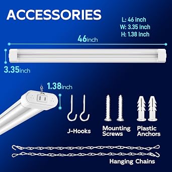 hykolity 4FT Linkable LED Shop Light,44W 4600LM 5000K Daylight, Plug-in Hanging/Surface Mount Utility Light, Daisy Chain Shop Lights for Garage,Workshop,Basement,Warehouse,Utility Room,White,4 Pack