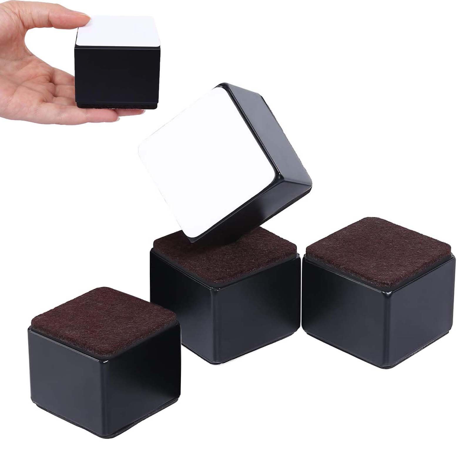 Rialzi per Mobili Alti in Acciaio, 4 Pezzi Rialzo per Mobili Autoadesivo, Rialzo per Letti Robusto, Diametro 6 cm, Supporta 500kg, Altezza di Sollevamento di 5 cm, Quadrato, Nero