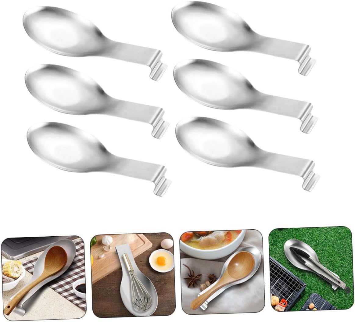 ABOOFAN 6Pcs Stainless Steel Spoon Rest Set Wear-Resistant Cooking Utensil Holder Compact Ladle Holder for Kitchen Countertop Daily Use Teaspoon Rest