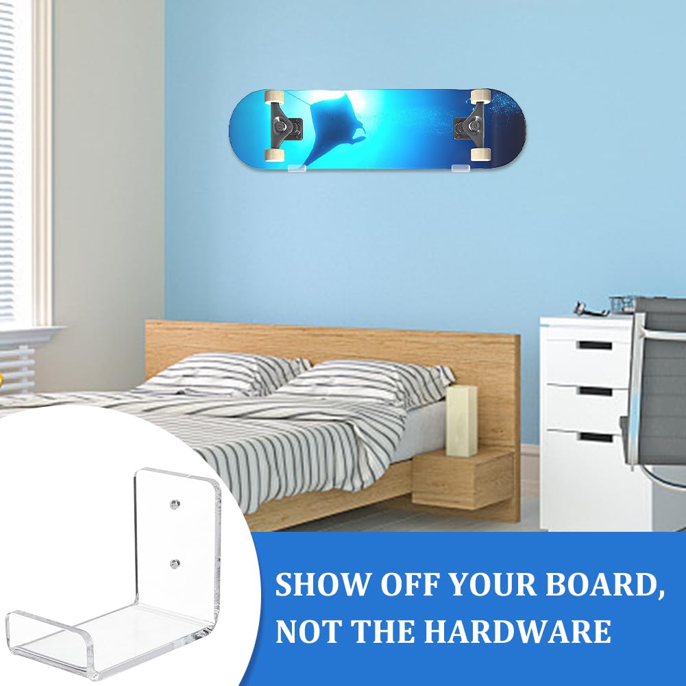 WEBEEDY 2 Stück Skateboard Wandhalterung Klar Acryl Horizontal Skateboard Wandhalter Skateboard Display Halter Ständer für Zuhause Garage Zimmer Wanddekoration Snowboard & Ski Liebhaber Geschenke