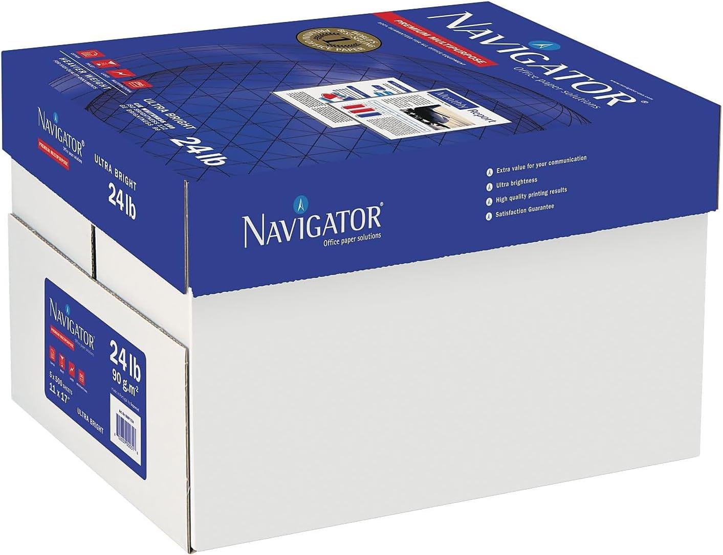 Navigator NMP1724 Premium Multipurpose Paper 97 Brightness 24lb 11 x 17 White 2500/Carton