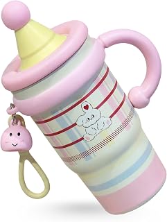 20oz Insulated Tumbler with Straw and Lid, Leakproof Coffee Travel Mug with Handle, Dual-Drink Design for Hot & Cold Drinks, Cute Water Bottle for Women with Free Charm (Rainbow Sweetheart)