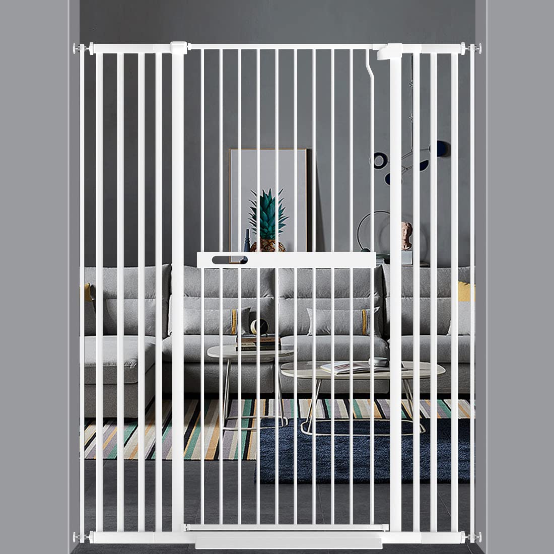 WAOWAO 61.02" Extra Tall Cat Pet Gate 30.11-42.51" Wide Pressure Mounted Walk Through Swing Auto Close Safety White Metal Baby Toddler Kids Child Dog Pet Puppy Cat for Indoor Stairs,Doorways White 30.11-42.51"/76.5-108cm