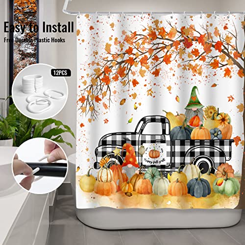 Fall Shower Curtains For Bathroom Pumpkin Shower Curtain Gnomes Black White Buffalo Check Plaid Truck Orange Leaves Autumn Decor Shower Curtain Set With Hooks 72X72 Inches #TOP1