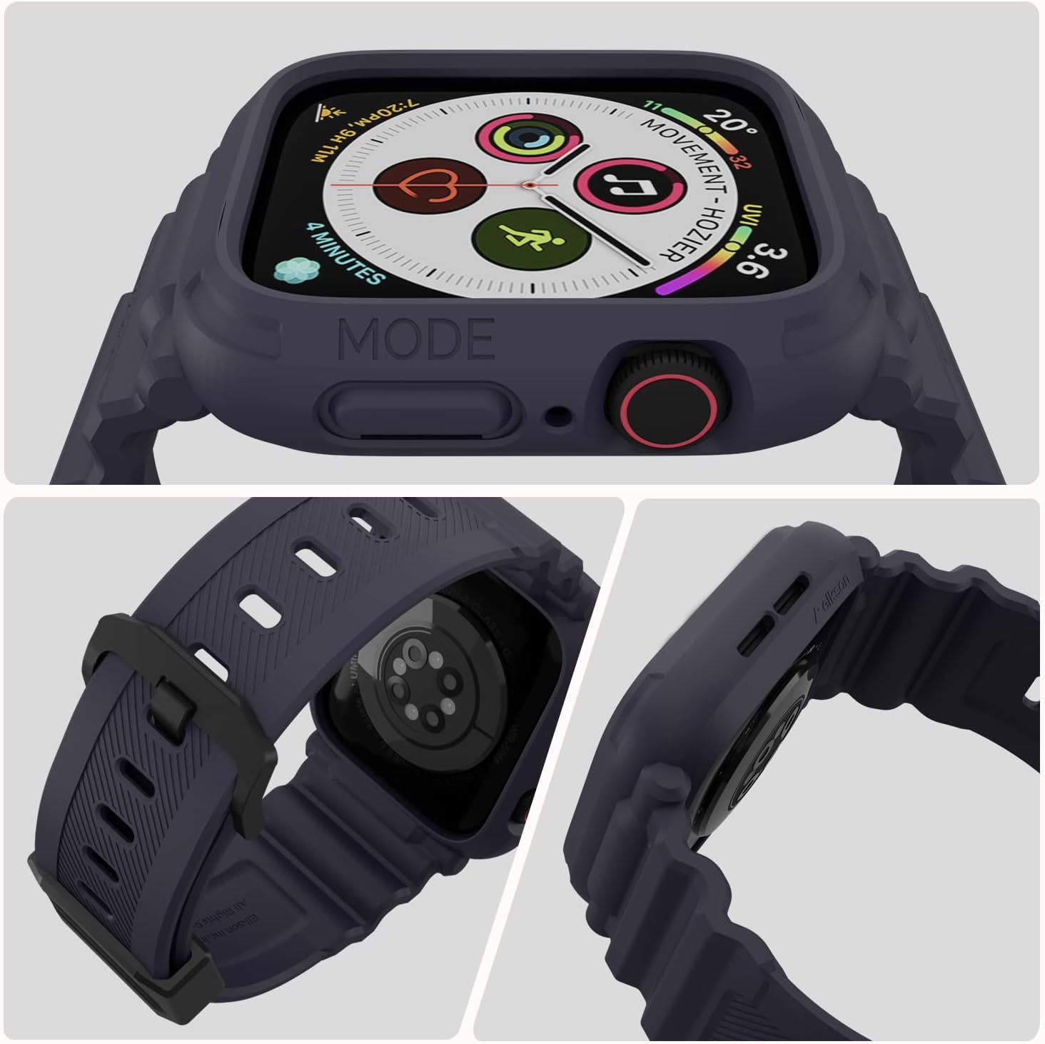 Elkson Designed for Apple Watch Series SE3 9/8/7/6/5/4 [45/44mm], Quattro Pro Series Rugged Military Grade Protective Bumper Case with Strap Bands for iWatch image 2