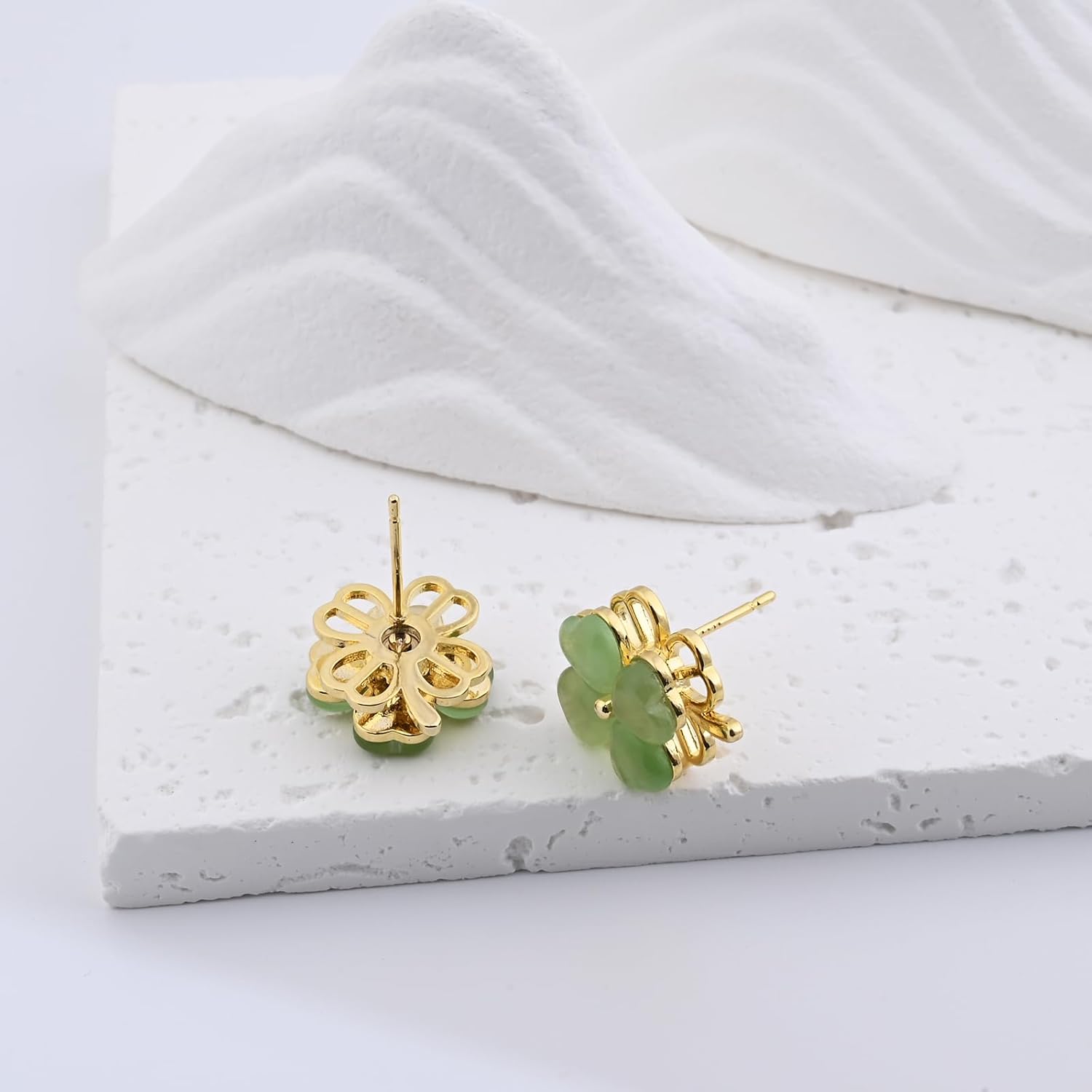 Rotatable Four Leaf Clover Earrings Stud Jade Earrings Green Stud Gold Earrings for Women Trendy - Image 4