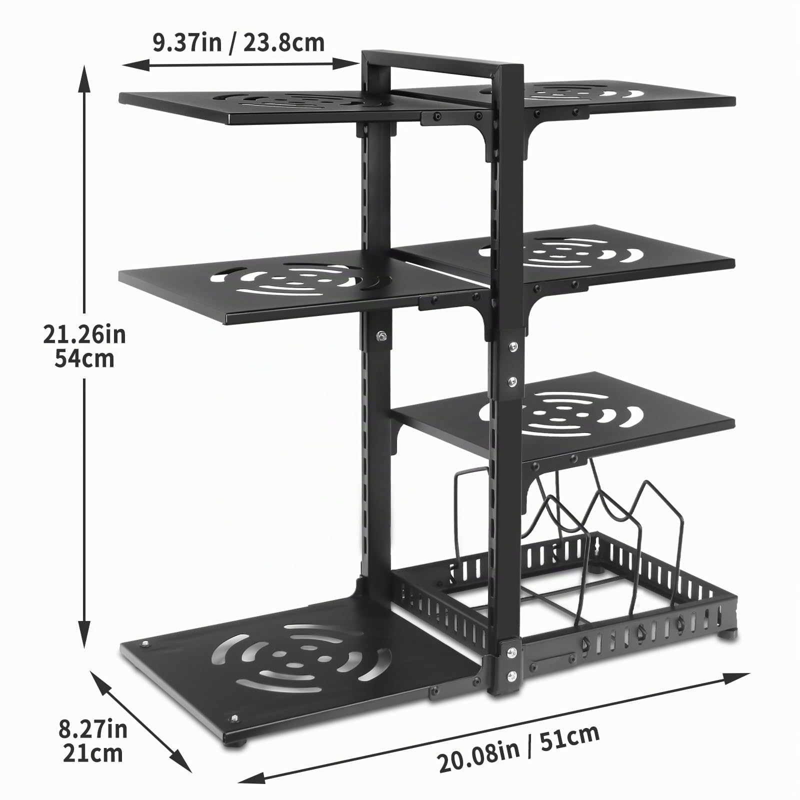 Organiseur de casseroles 6 + 1 niveaux réglables et robustes pour armoire, plusieurs modes d'utilisation, support de casseroles et poêles pour comptoir de cuisine et armoire