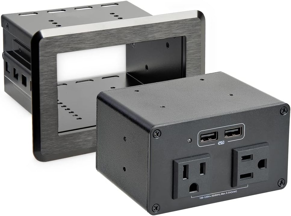 StarTech.com Conference Table Power Center with 2X UL Certified 120V AC Outlets & 2X USB BC 1.2 - Recessed in-Table/Desk Power Strip/Charging Station for Meeting Room/Boardroom/Lab Bench (KITBZPOWNA)