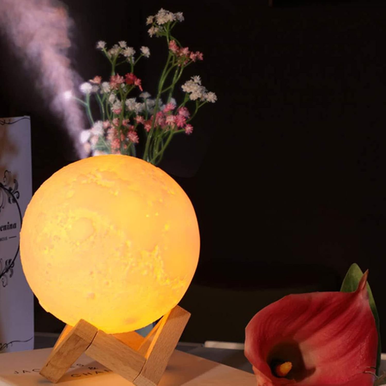 Desk Humidifier 1600ml USB Power Warm Light Moon Style Timing Function Lunar Humidifier for Bedroom Office Cafe Lunar Humidifier