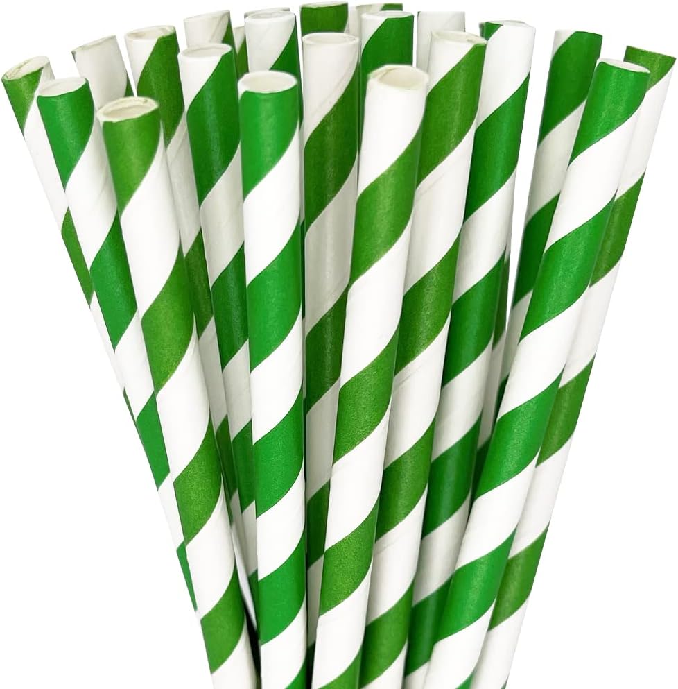 Just Artifacts Premium Disposable Drinking Striped Paper Straws (25pcs, Forest Green)