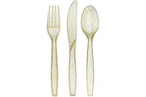 Prestee 180-Piece Gold Plastic Cutlery Set with Glitters