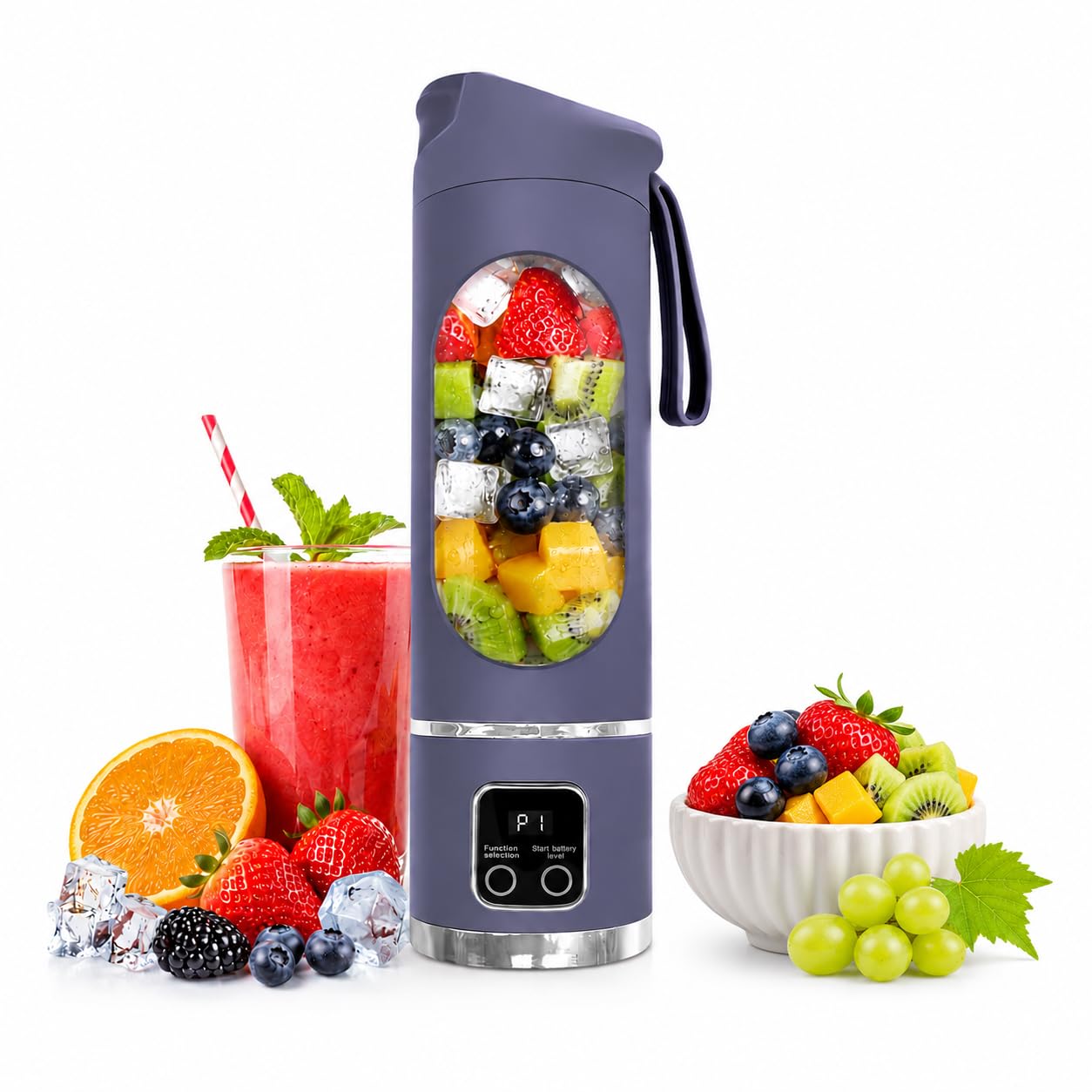 BLENDGO Frullatore Portatile, 450 ml, 8 Lame in Acciaio Inossidabile, 3 Velocità Regolabili, Ricarica USB, 80×80×255 mm, per Frullati e Bevande Salutari