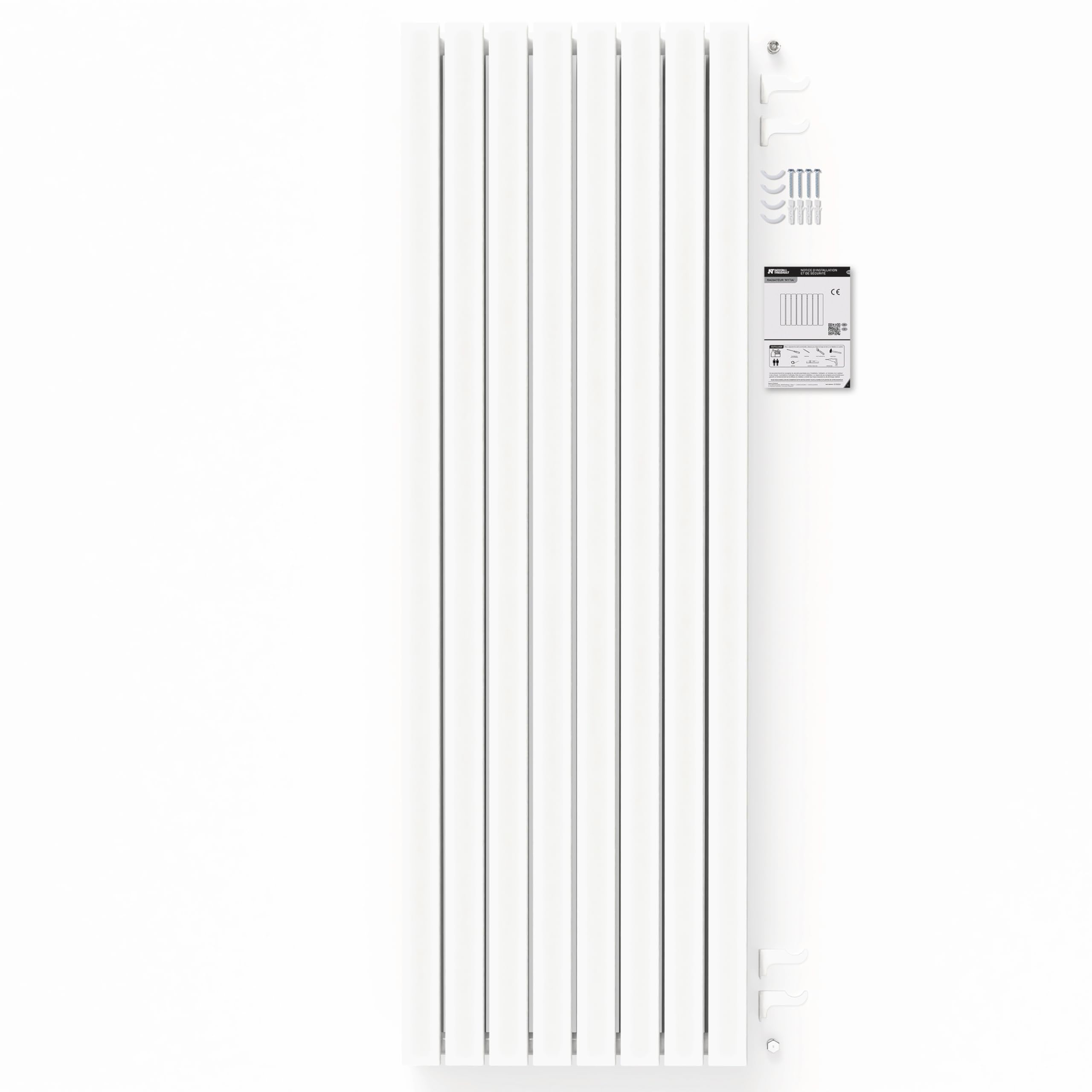 Radiateur blanc mural eau chaude vertical acier double lame | 180 x 60 cm 2 464 Watt chauffage central | 4 raccordements 15x21 (1/2) série NYTIA by NOYON & THIEBAULT