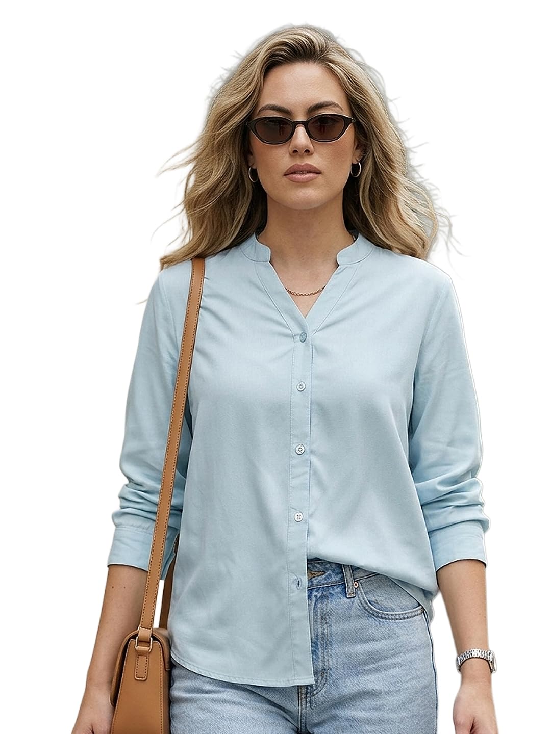 urbano fashion Women's Modal Viscose Full Sleeve Regular Fit Casual Solid Shirt with Mandarin Collar-picture-25