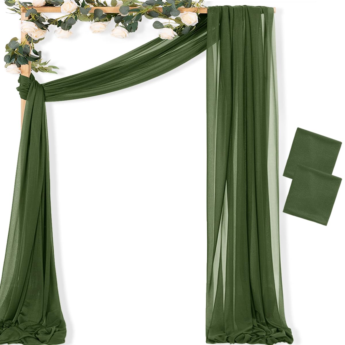 MLMC Olive Green Wedding Arch Draping Fabric 2 Panels 29" x 20 FT Extra Long Gauze Drapes Sheer Backdrop Curtains 6.6 Yards Outdoor Drapery Panels for Wedding Ceremony Party Ceiling Decoration — image 1