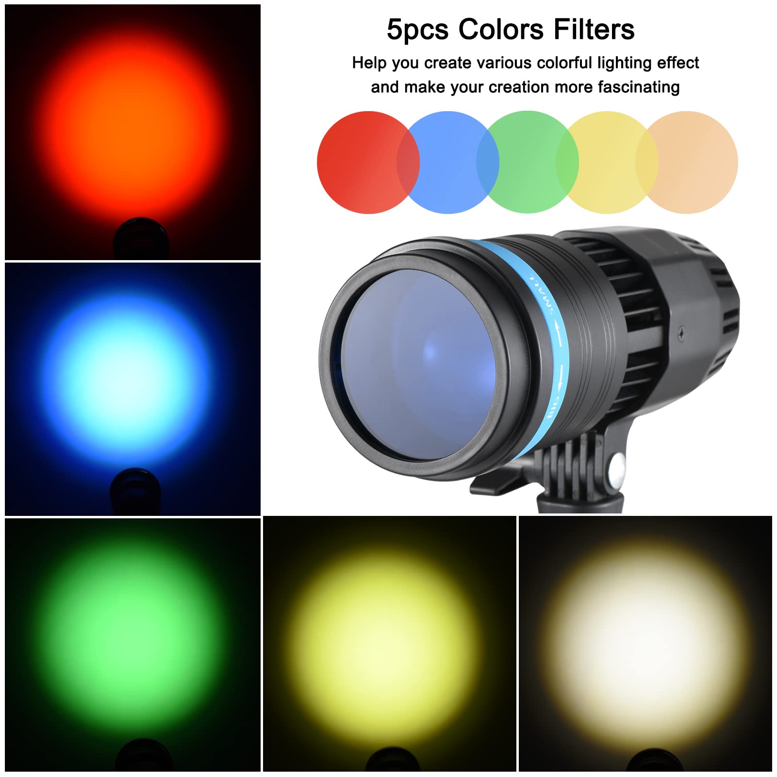 Andoer 50 W LED Videoluce continua, COB, luce fissa, 5500 K, dimmerabile, CRI90+, lente di ingrandimento integrata con telecomando, 5 filtri di colore per ritratto, matrimonio, fotografia di prodotti