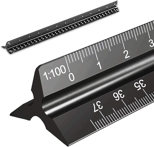 Metal Scale Ruler ,Aluminium Triangular Scale Ruler for Architects & Engineers,Matrix 30cm Solid Aluminium Ruler:1:100,1:200,1:250,1:300,1:400,1:500( Black)
