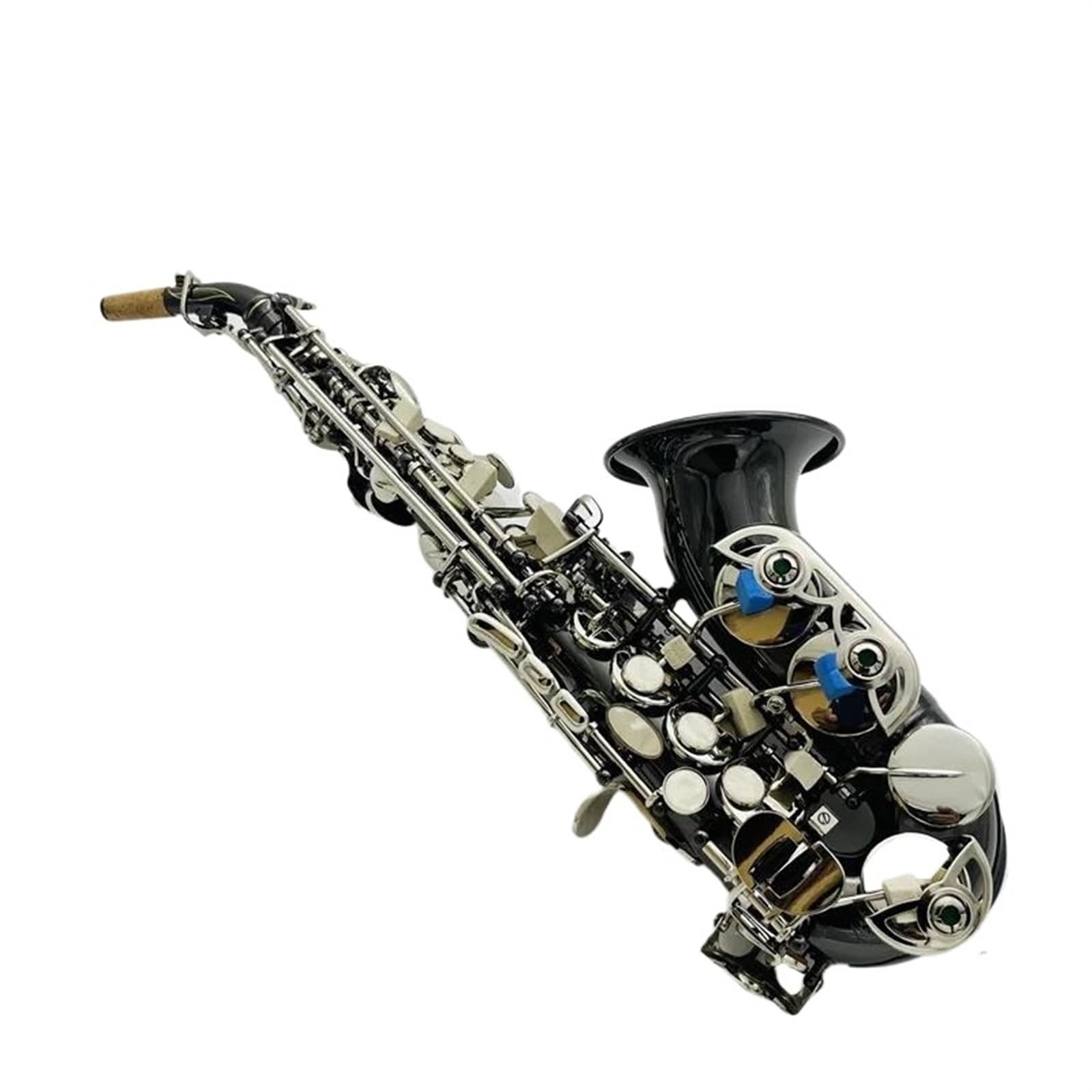 Saksofon Saksofon Sopranowy B, Płaski, Czarny, Platerowany, Profesjonalne Instrumenty Muzyczne Z Akcesoriami Do Ustników (Color : Cloth bag)