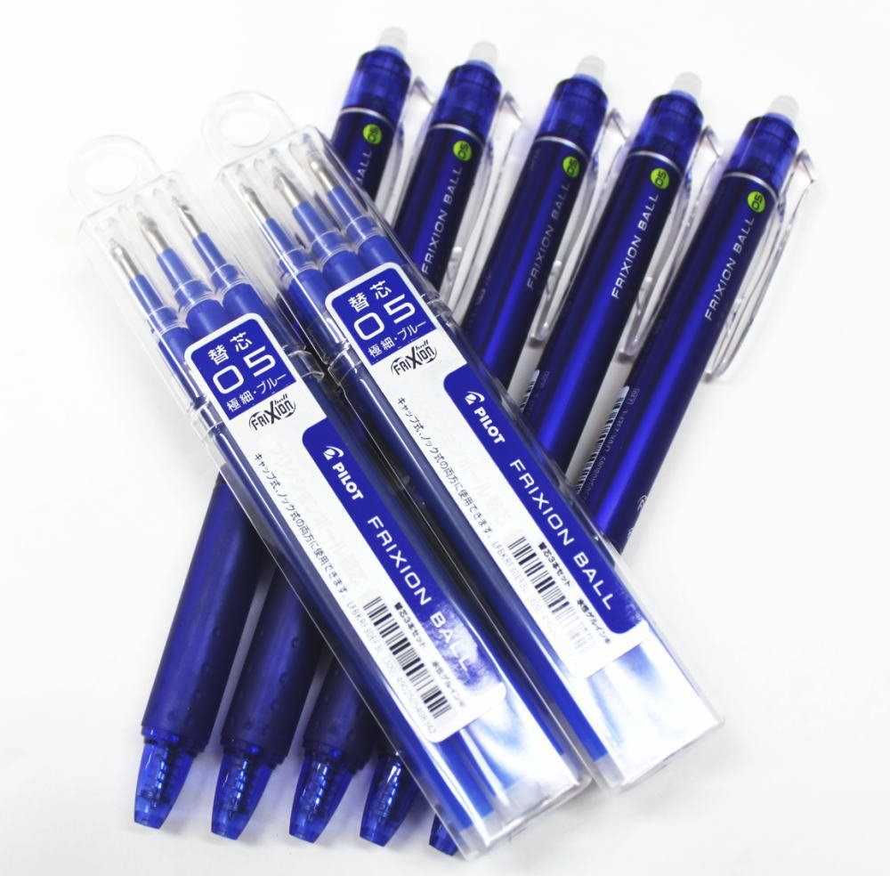 Pilot Frixion Ball Knock Retractable Erasable Gel Ink Pens with 0.5mm - Blue, Set of 5/6