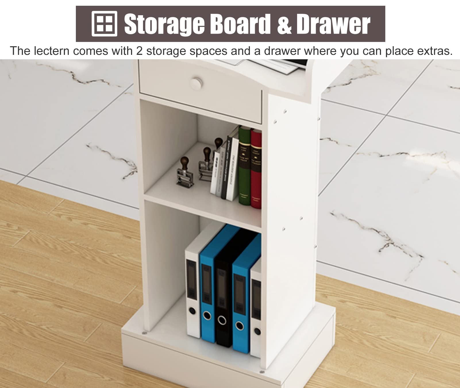 Leggio professionale con 2 scomparti aggiuntivi, elegante design con cassetto, ideale per università, aule, chiese, colore rosso