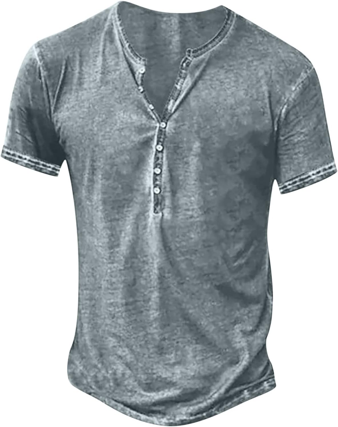Men's Distressed Short Sleeve T-Shirt Button Crew Neck Pullover Casual Tee Shirt with Ripped Details Summer Street Top