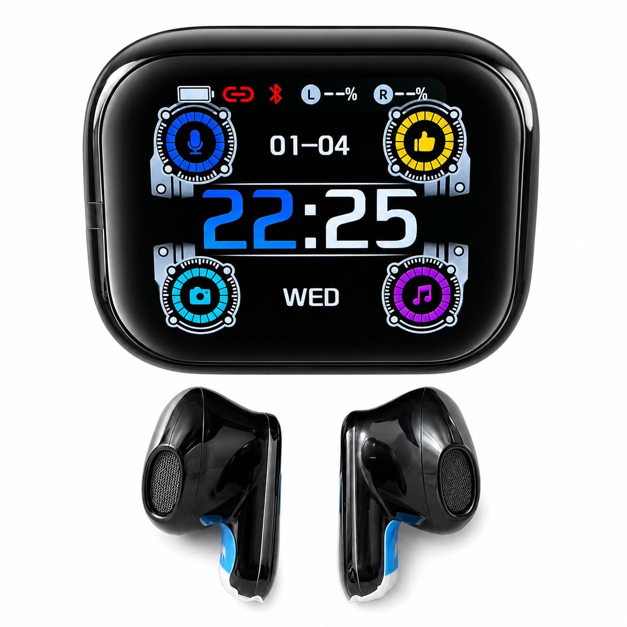 HTC Auricolari wireless NE68 con custodia touchscreen, Bluetooth 6.0, nero | Custodia di ricarica touchscreen a colori con supporto per la traduzione