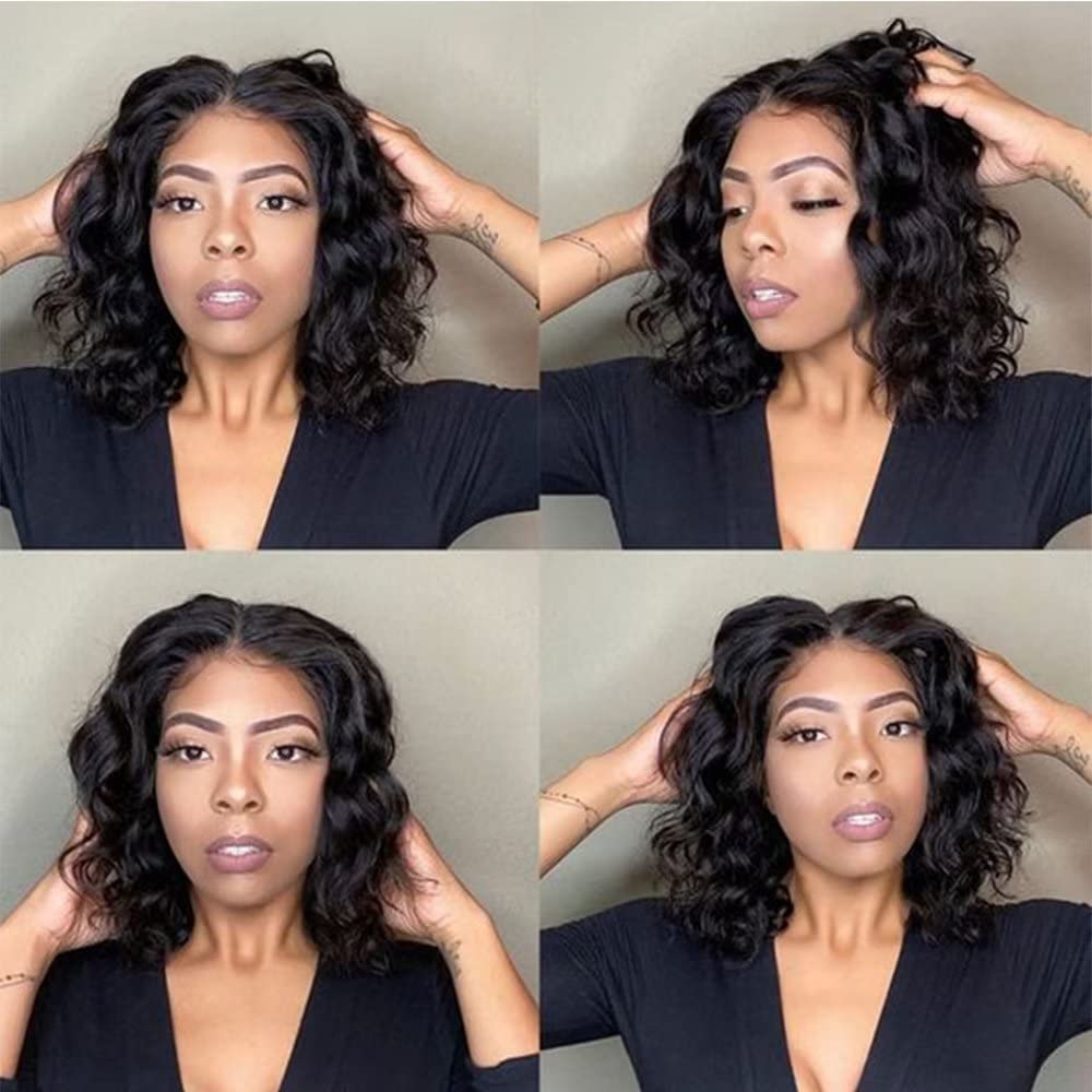 Short Curly Human Hair Bob Wig Water HD Invisible Deep Side Part Lace Front Human Hair Wigs for Women Pre Plucked Brazilian Glueless 13X4 HD Lace Front Wig Pre Plucked with Bleached Knots Baby Hair