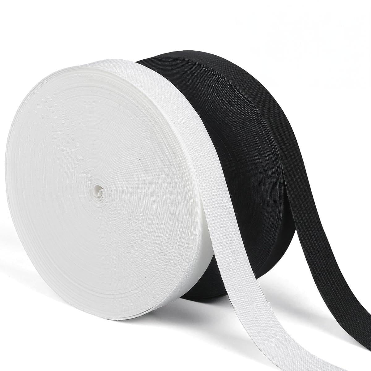 2 Rolls Flat Elastic Band for Sewing – 20mm Wide, 10 Meter per Roll, White & Black Stretch Cord for Waistbands, Pants, DIY Crafts