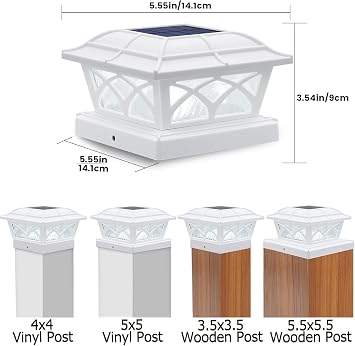 Siedinlar Solar Post Cap Lights Outdoor, 2 Modes Solar Powered Waterproof Fence Deck Light for 4x4 5x5 6x6 Posts Garden Patio Decoration Warm White & Cool White, White (4 Pack)
