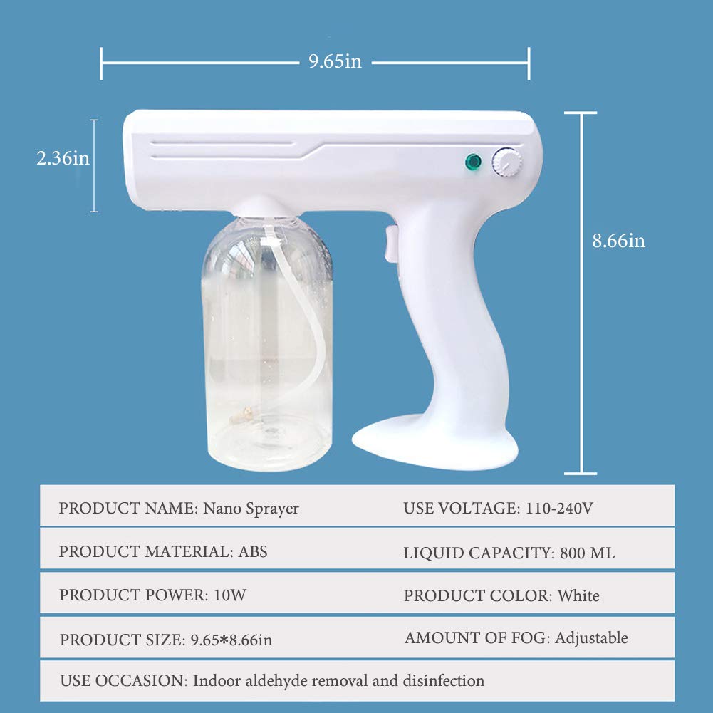 Pulverizador Nano Blu Ray, Nano Atomizador Recargable de Mano 27oz / 800ml Humidificador Pulverización de Iones Negativos de Vapor Recargable USB para el Hogar Oficina Escuela