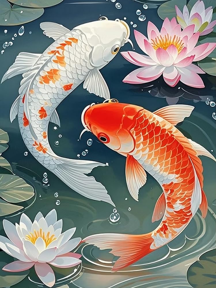 Brennora Stamped Cross Stitch Kits for Adults Koi Fish 11CT Counted Cross-Stitch Embroidery Patterns Beginners Home Decor 16x20 inch