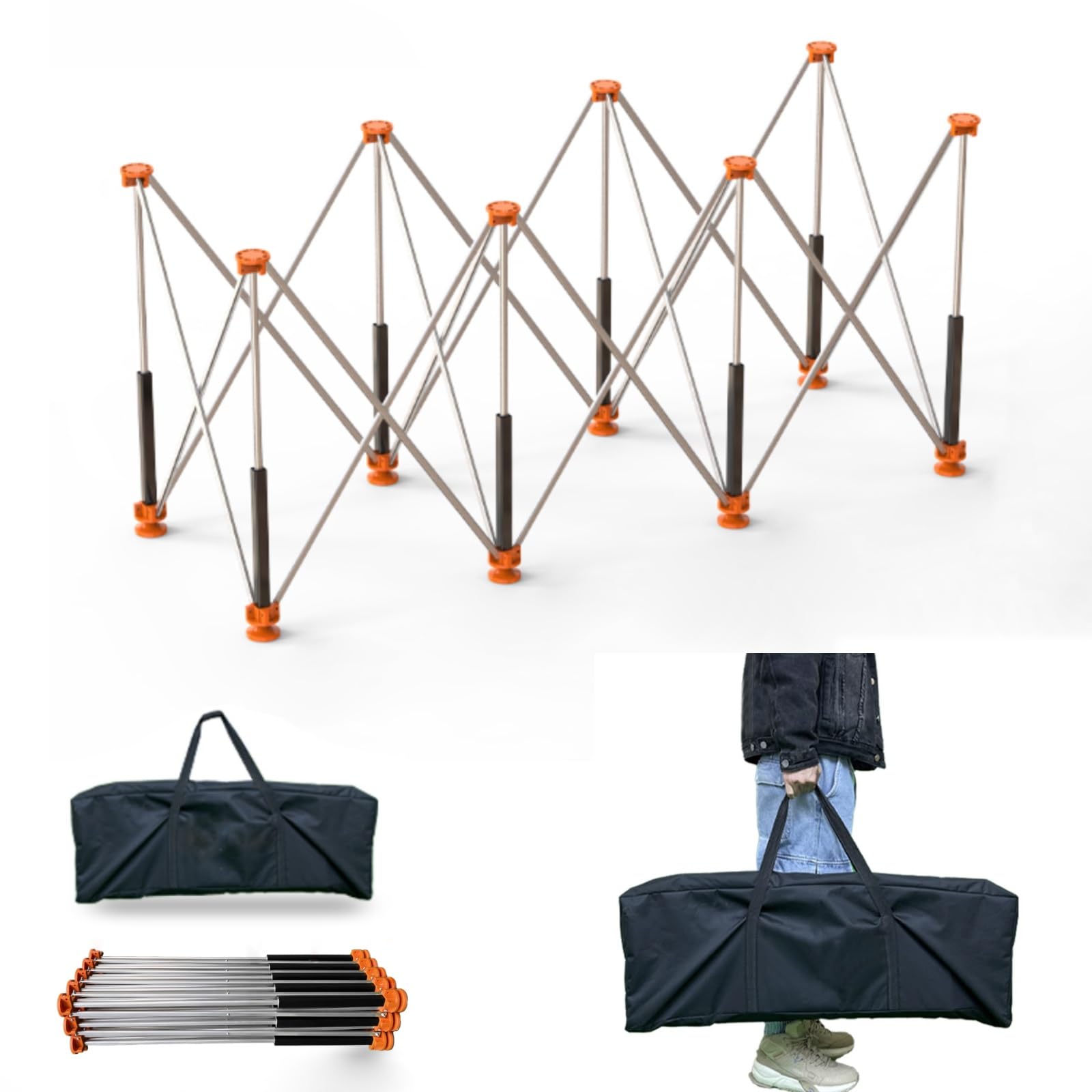 Banco de trabajo plegable resistente con caballete de metal, capacidad de carga de 200 a 500 kg, portátil y no requiere montaje, ideal para construcción y carpintería, mesa de trabajo móvil (10 patas)