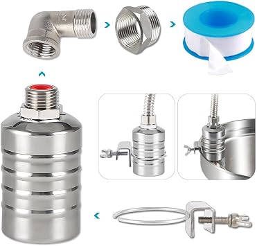Float Valve,1/2" to 1 water level control float valve, 304 Stainless Steel Fully Automatic water shut off valve, Automatic Water Level Controller for Water Tank, Pool, Water Tank, Livestock Troughs