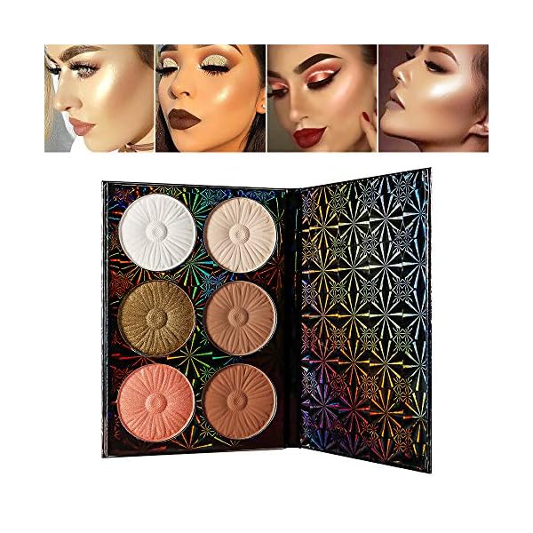 Highlighter Contour Makeup Palette,Bronzer Highlighter Blush Matte Shimmer 6 Colors, Face Cheek Contour Palette Highlight Blush Nude Pink Rose Gold - Vegan, Cruelty Free And Hypoallergenic