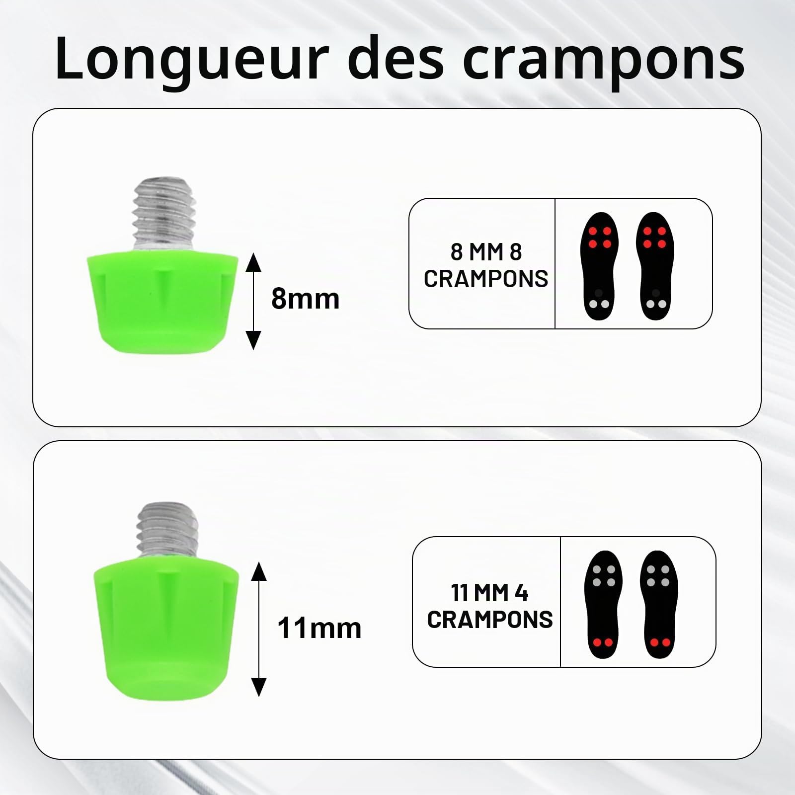 12 Crampons de Football en Plastique, Compatibles avec Crampon Adidas, Filetage M6, 8 x 8 mm et 4 x 11 mm, Couleur Verte, avec Clé