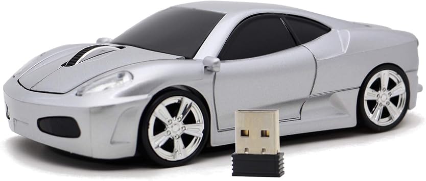 Wireless Mouse Sports Car Mouse USB Computer Mice Optical 2.4GHz with Headlight 1600DPI for PC Laptop MAC Silver