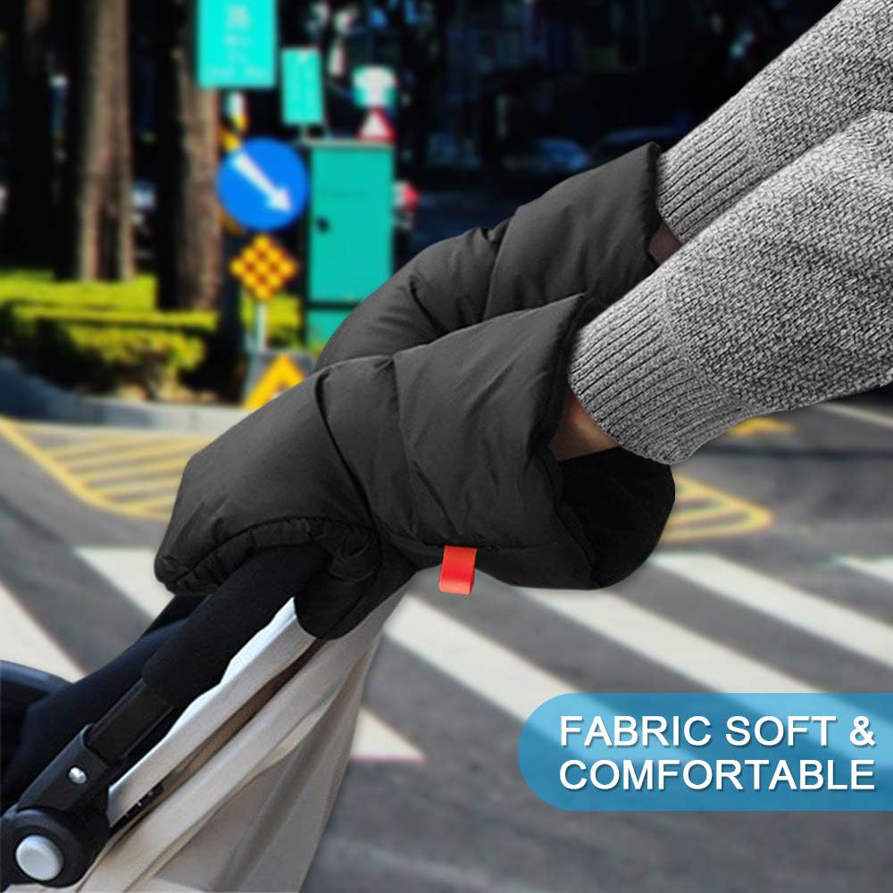 Guantes de Silla de Paseo, Guantes para Cochecito de Bebé Manoplas Guantes de Forro Polar Impermeable Carro Bebe Invierno Manoplas para Cochecito, Negro