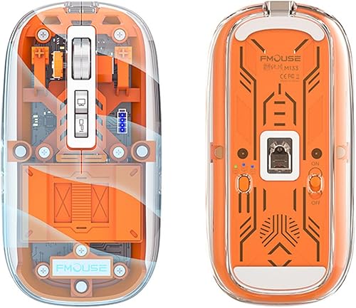 Ratón inalámbrico, Bluetooth+2.4 GHz recargable con receptor USB, 2400 DPI LED delgado computadora silenciosa portátil Bluetooth ratón transparente