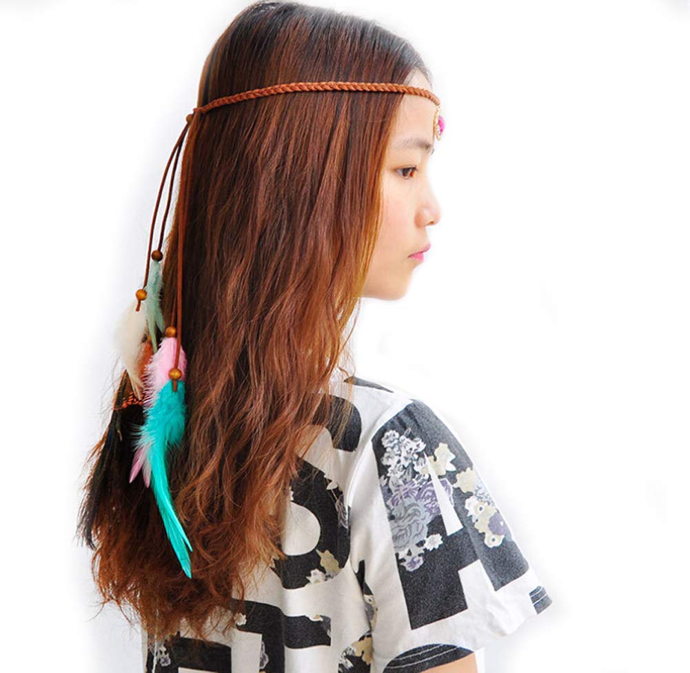Tribal Indian Fascinator Feather Haarband Dreamcatcher Hoofdtooi Hippie Hoofddeksel Hoofddeksels Handgemaakte Haaraccessoires Boheemse Pauwenveer Hoofdband voor Meisjes Vrouwen Lady (Blauw