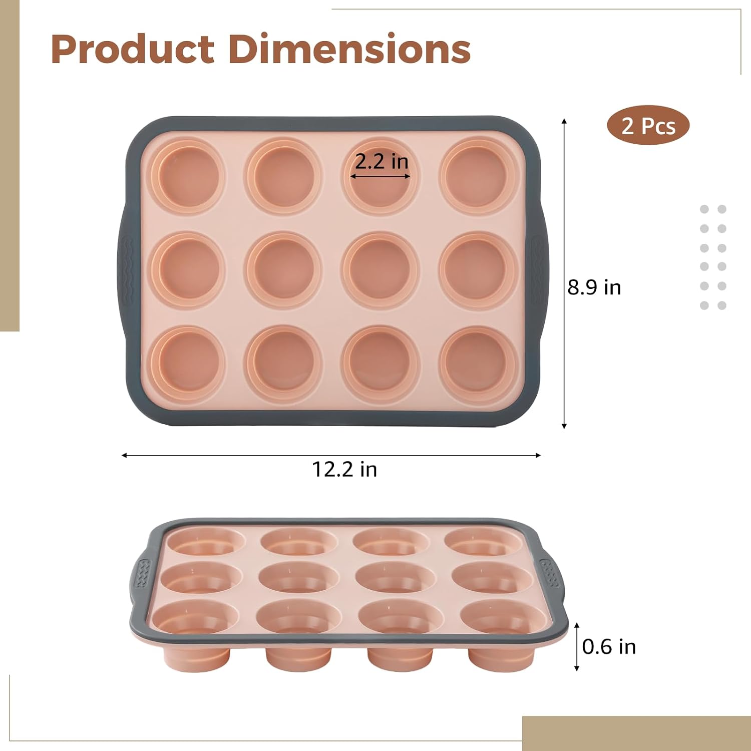 OMISTAR 2 PCS Silicone Muffin Pan 12 Cup, Nonstick Cupcake Baking Mold, Flexible Silicone Muffin Tin, Easy Release, Dishwasher Safe, Oven Safe to 450°F, BPA Free, Pink